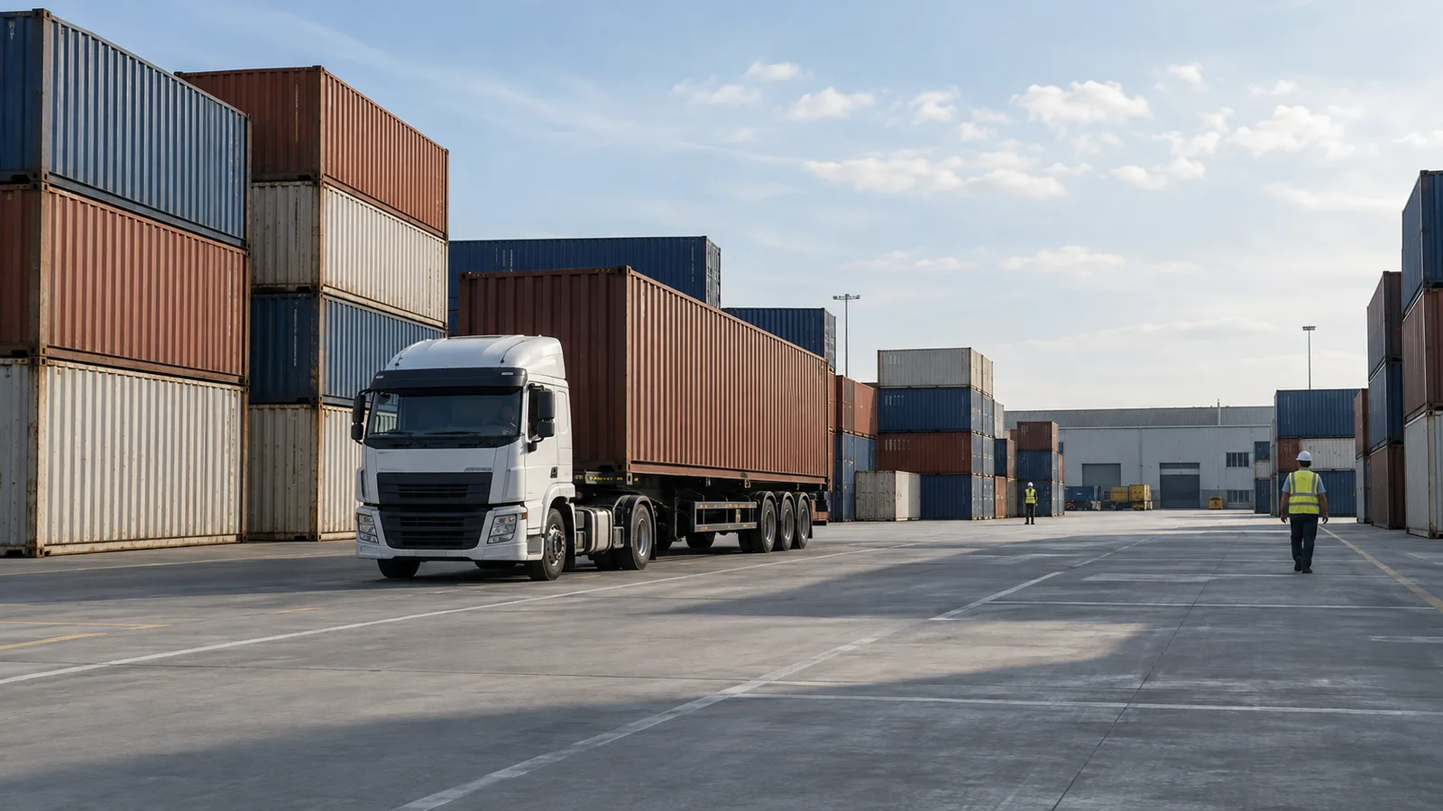 A truck at an inland storage yard for empty containers.
